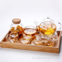 Set incalzitor ceainic din sticla borosilicata pentru birou